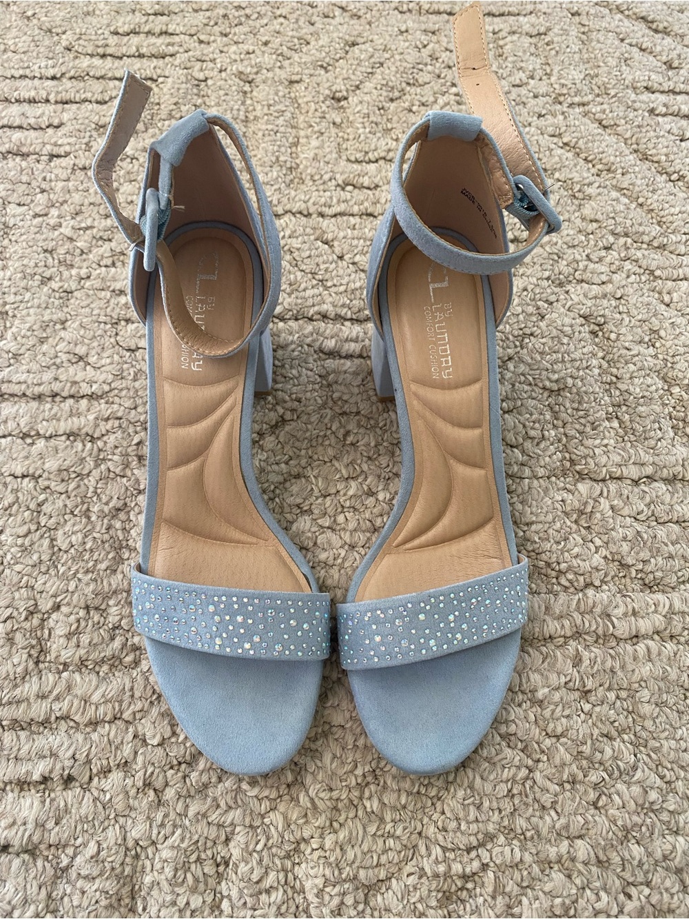 Chinese Laundry Light Blue Crystal Strap Block Heel Sandals